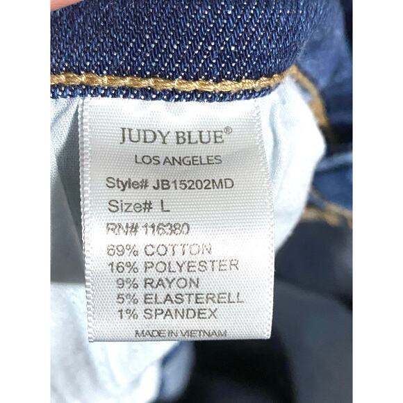 Judy Blue Mid Rise Beach Splash Distressed Cut Off Jean Denim Shorts L Summer - Picture 5 of 6